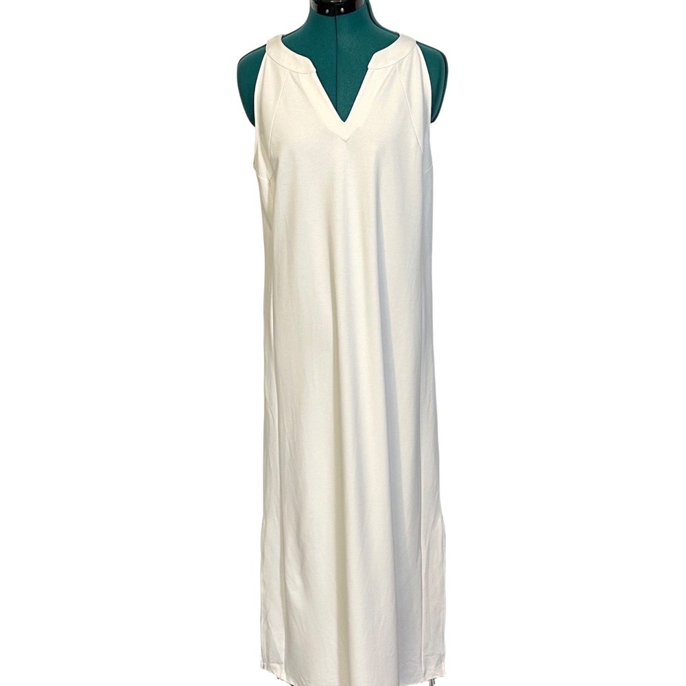 J. Jill Wearever Maxi Dress  V-Neck Sleeveless M White Stretch Knit Casual Slit